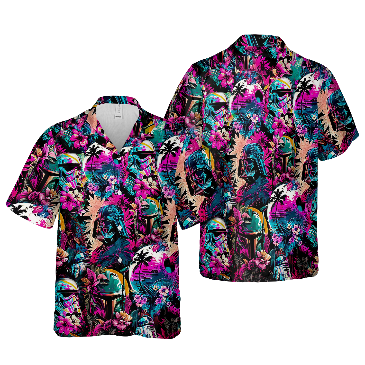 Storm Trooper Boba Fett Darth Vader Tropical Flowers Star Wars Hawaiihemd - Bild 1 von 15