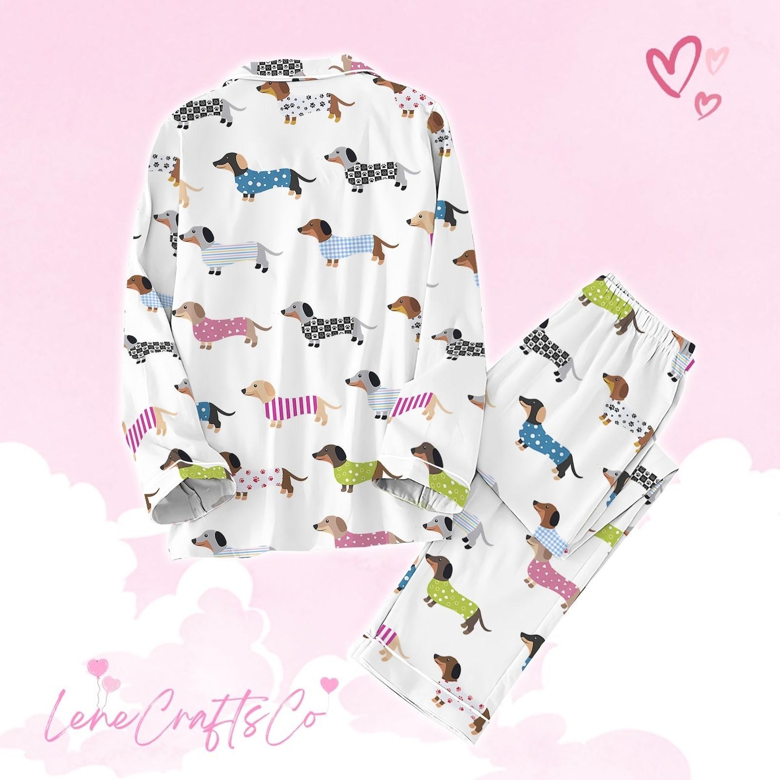 Dackel Pyjama Set, Luxus Seidenpyjama weiche Nachtwäsche für Damen - Bild 2 von 7