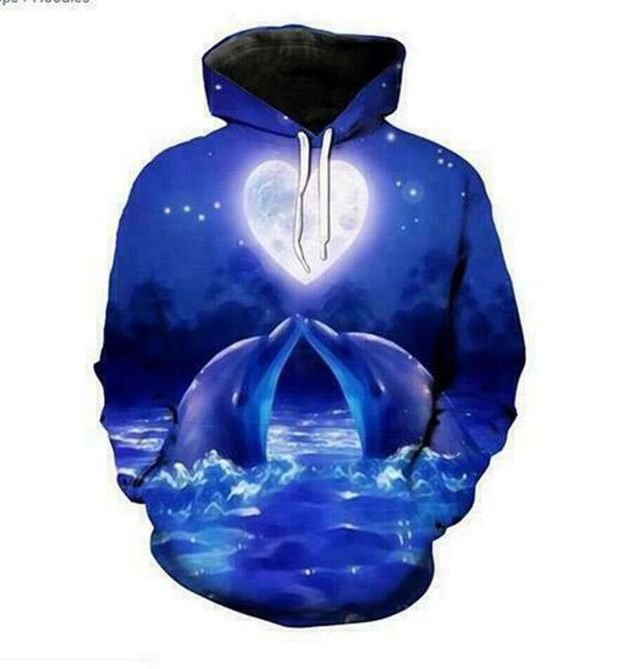 Couple Lover dolphin 3D Print Women Men Casual Long Sleeve Pullover Tops Hoodies - Picture 1 of 3
