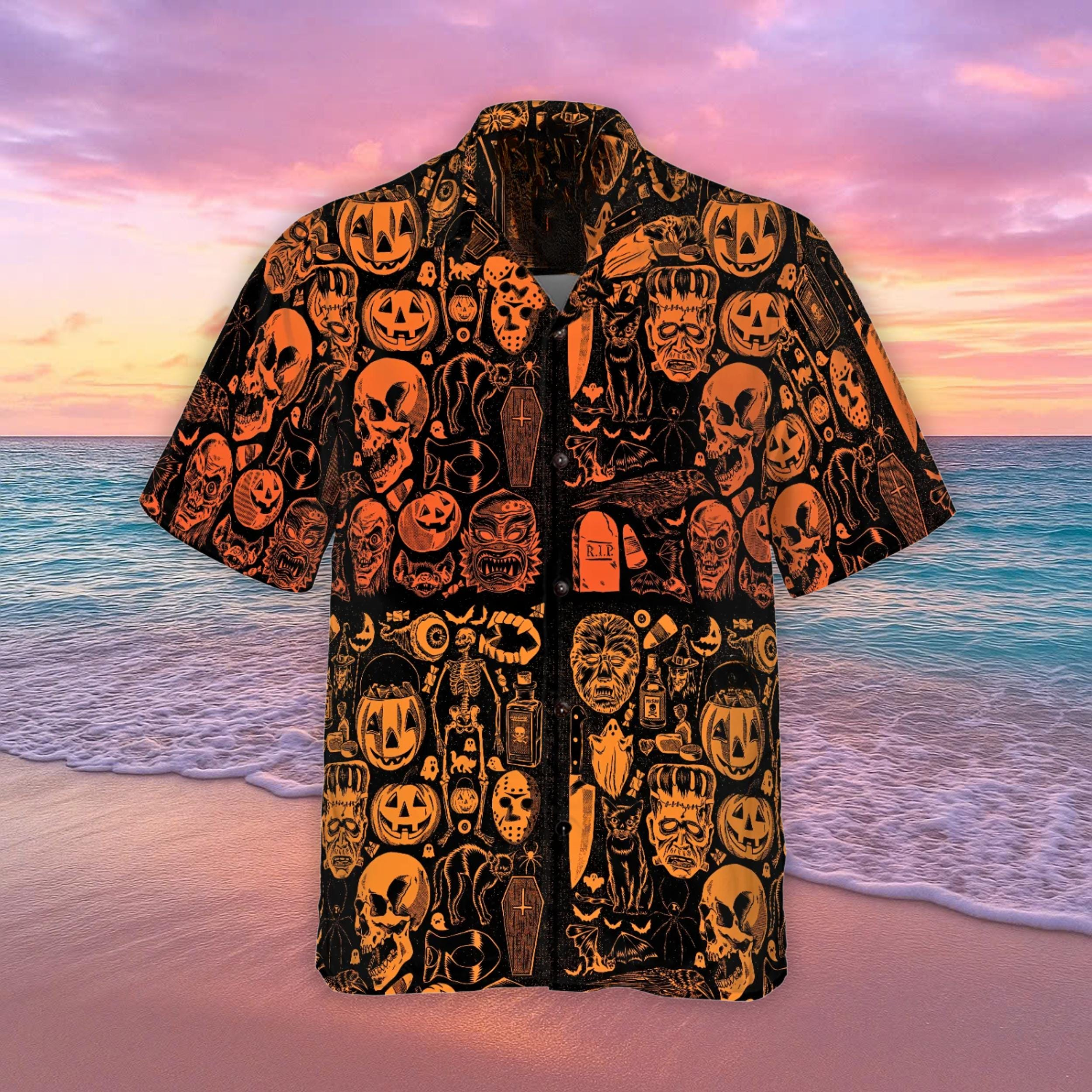 Halloween Muster Hawaiihemd Horror Figur Knopf T-Shirt Everyday Is Hallowe - Bild 1 von 5